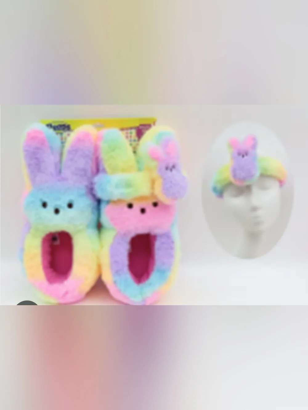 Peeps Girls Size M (13-1) Bunny Tie Dye Slippers & Headband Plush & Soft NWT